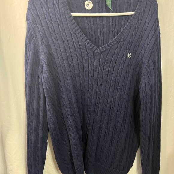 Lauren Ralph Lauren Cable Knit V-Neck Sweater – Navy (Size XL / 1X) - Picture 2 of 7
